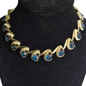 ​Vintage Signed KRAMER Sapphire Blue Parure 1940-50s Necklace Bracelet & Earring